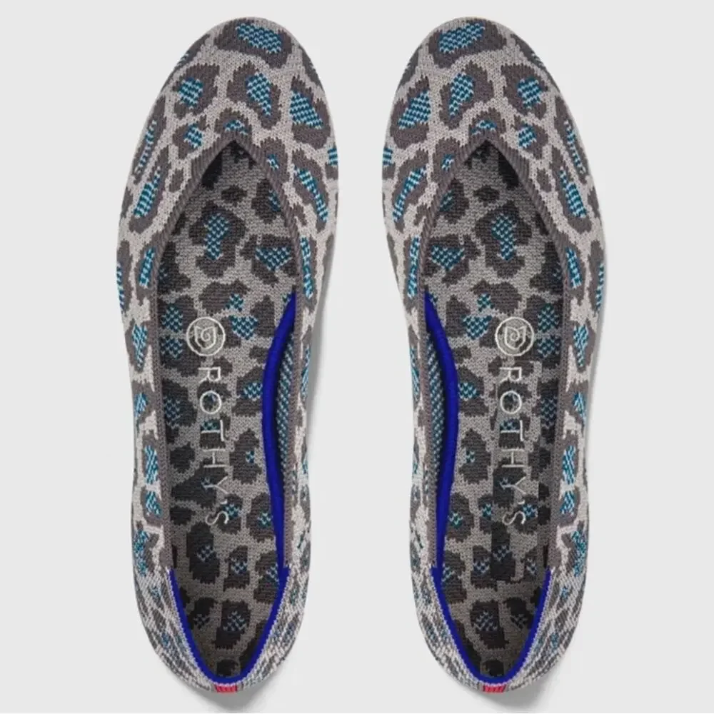Rothy’s The Flat in Leopard Spotted Grey Blue Ballet Flat